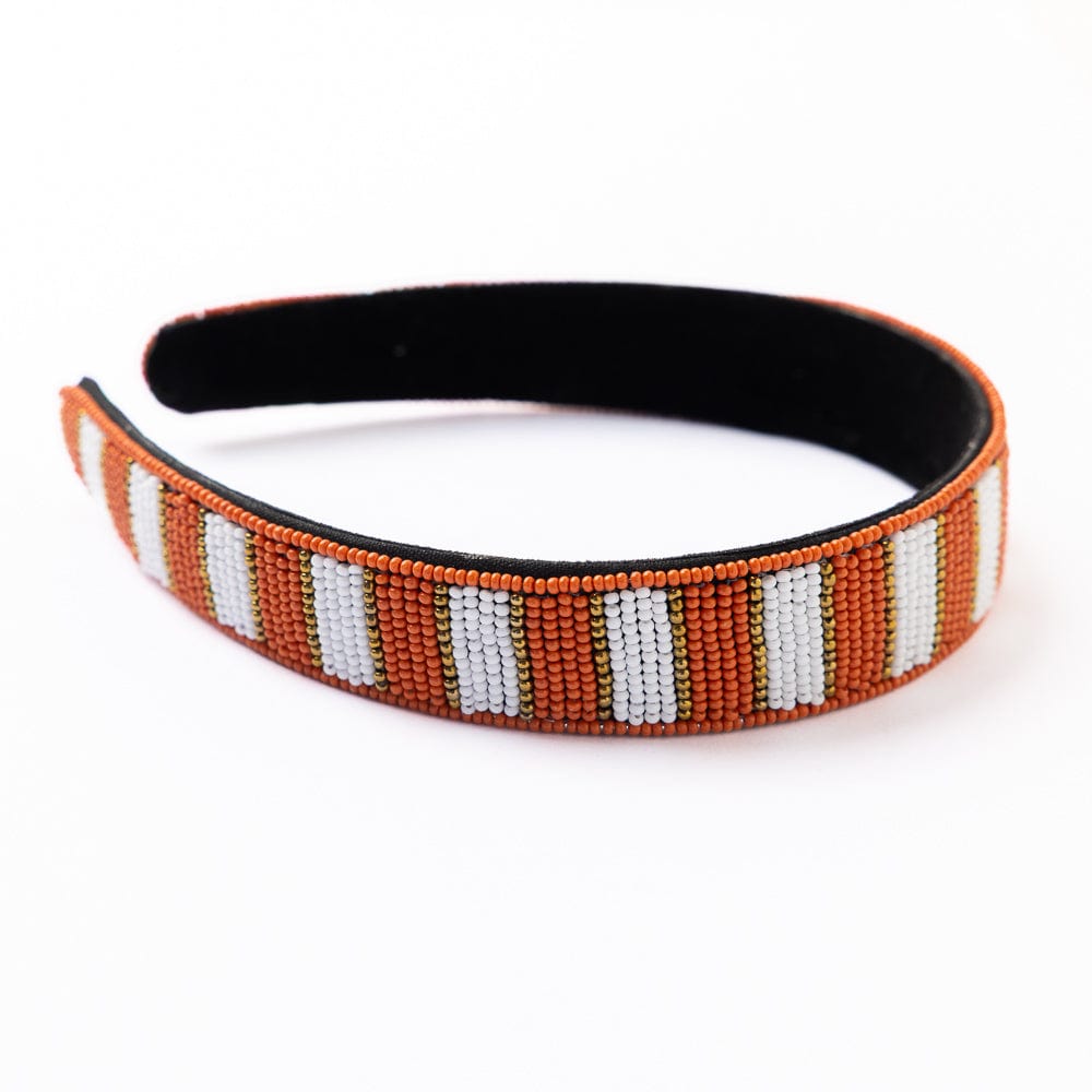 Game Day Striped Beaded Headband Burnt Orange Wholesale