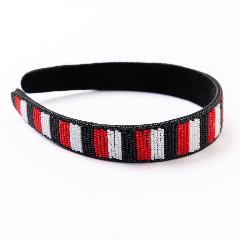 Game Day Striped Beaded Headband Red + Black Wholesale