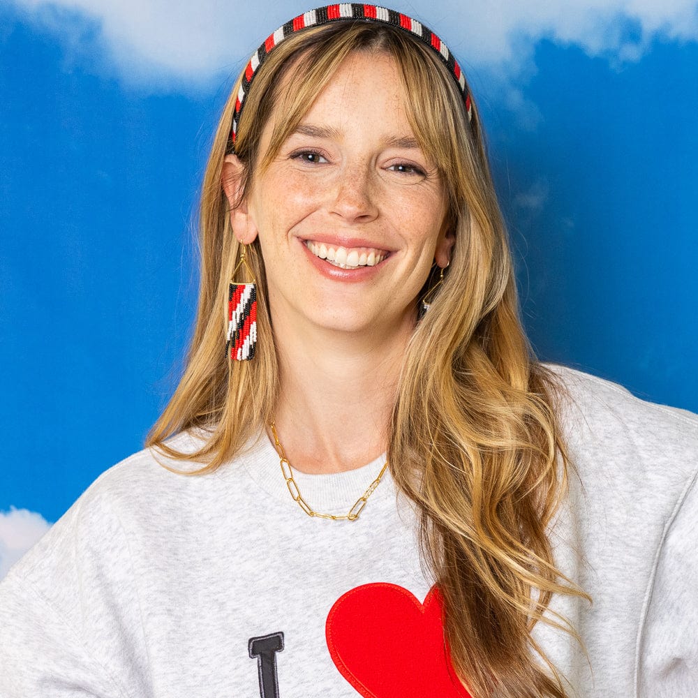 Game Day Striped Beaded Headband Red + Black Wholesale