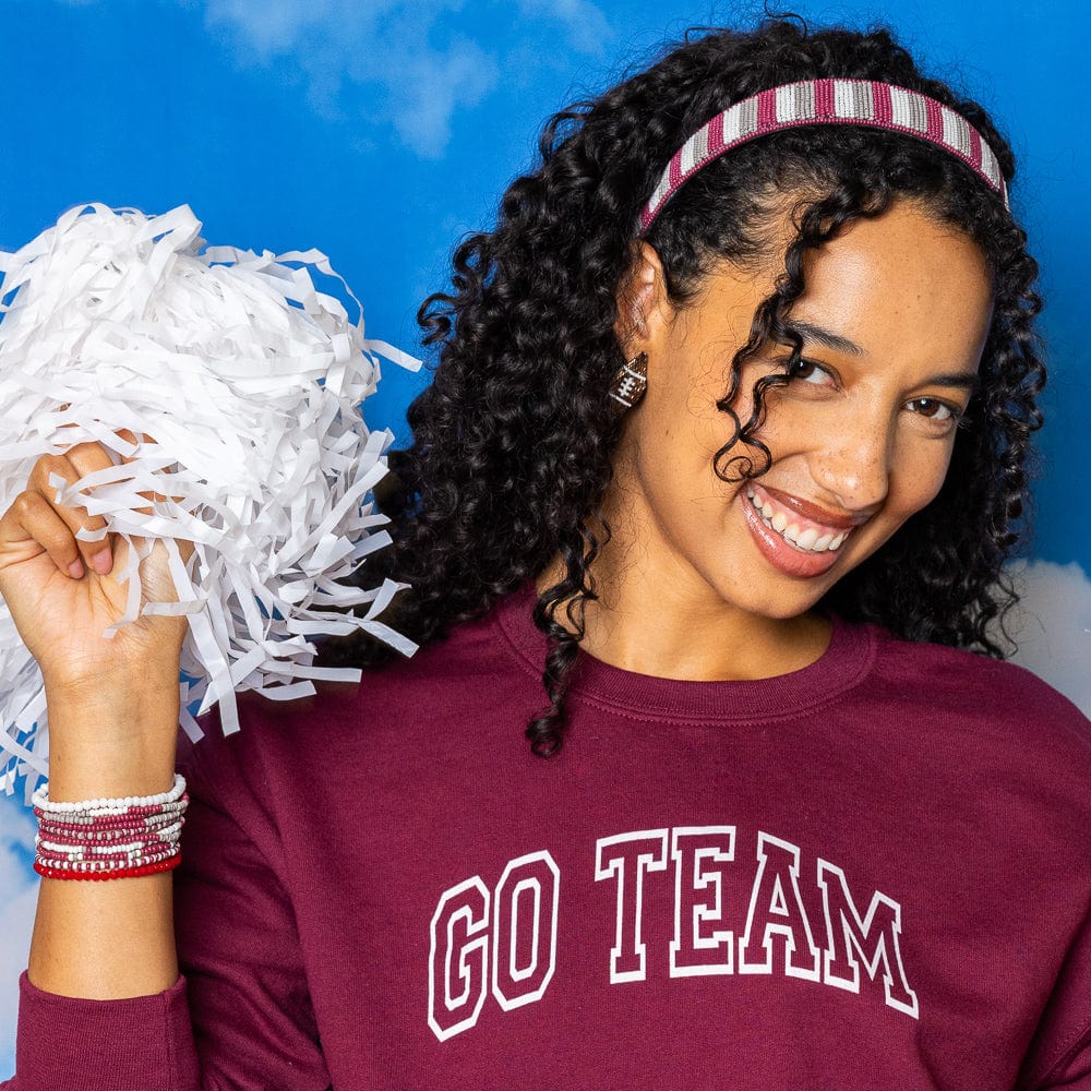 Game Day Striped Beaded Headband Maroon + White Wholesale