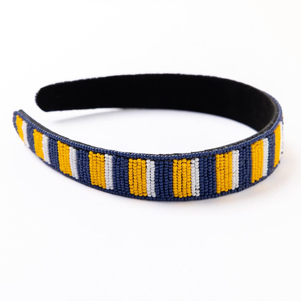 Game Day Striped Beaded Headband Yellow + Blue Wholesale