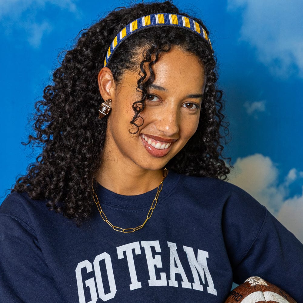 Game Day Striped Beaded Headband Yellow + Blue Wholesale
