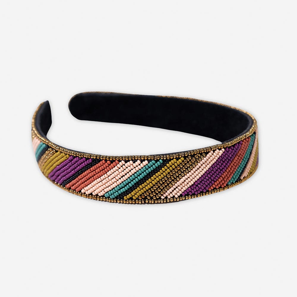 Stevie Diagonal Striped Beaded Headband Jewel Tone Wholesale