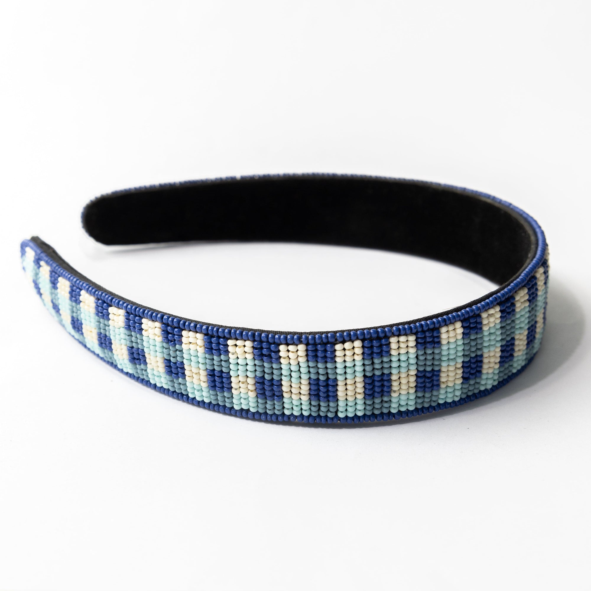 Stevie Gingham Beaded Headband Blue