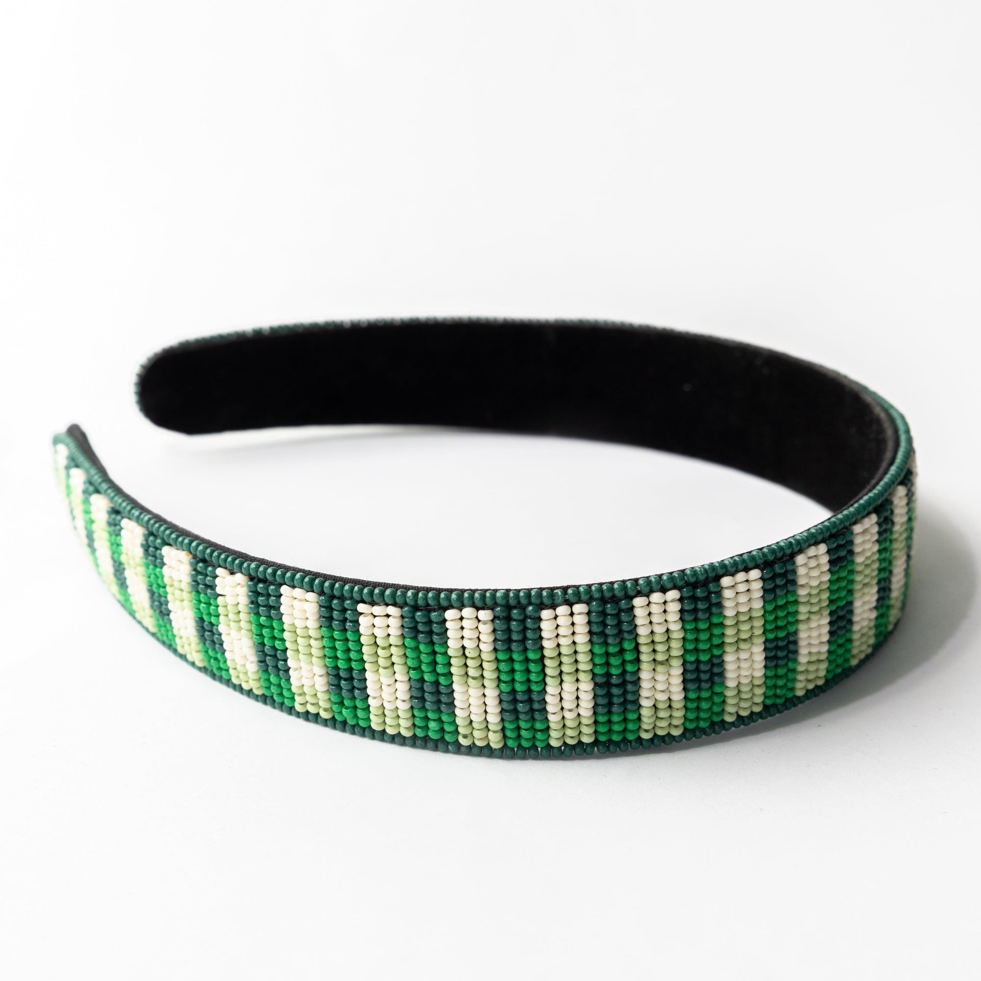 Stevie Gingham Beaded Headband Green