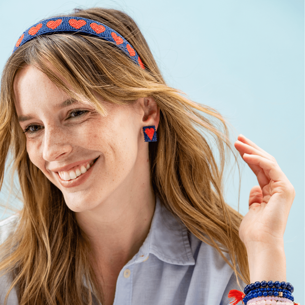 Stevie Hearts Beaded Headband Navy