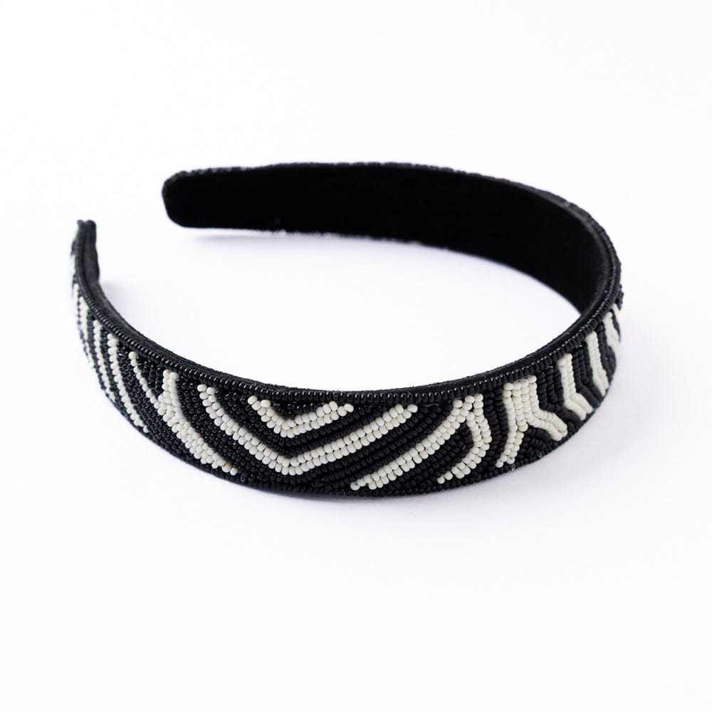 Stevie Zebra Print Beaded Headband Black + Ivory Wholesale