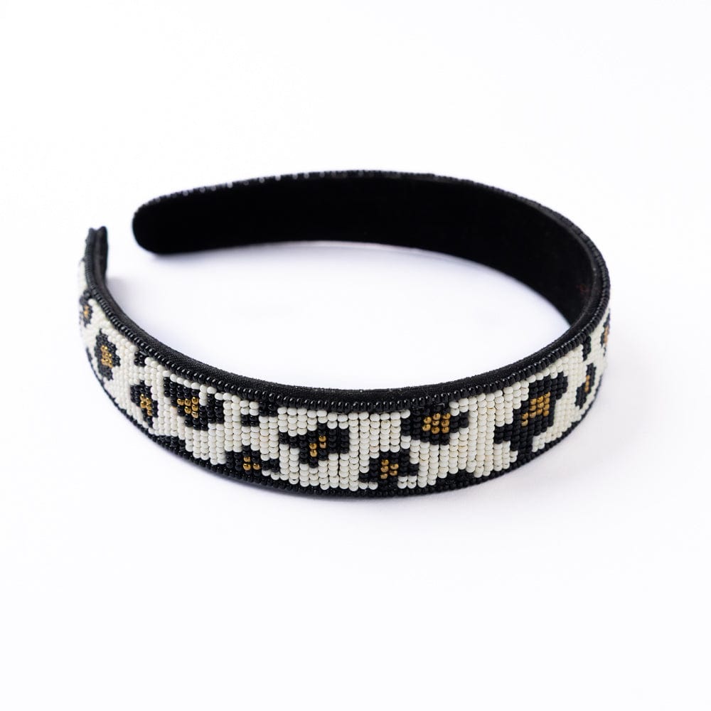 Stevie Cheetah Print Beaded Headband Black Wholesale
