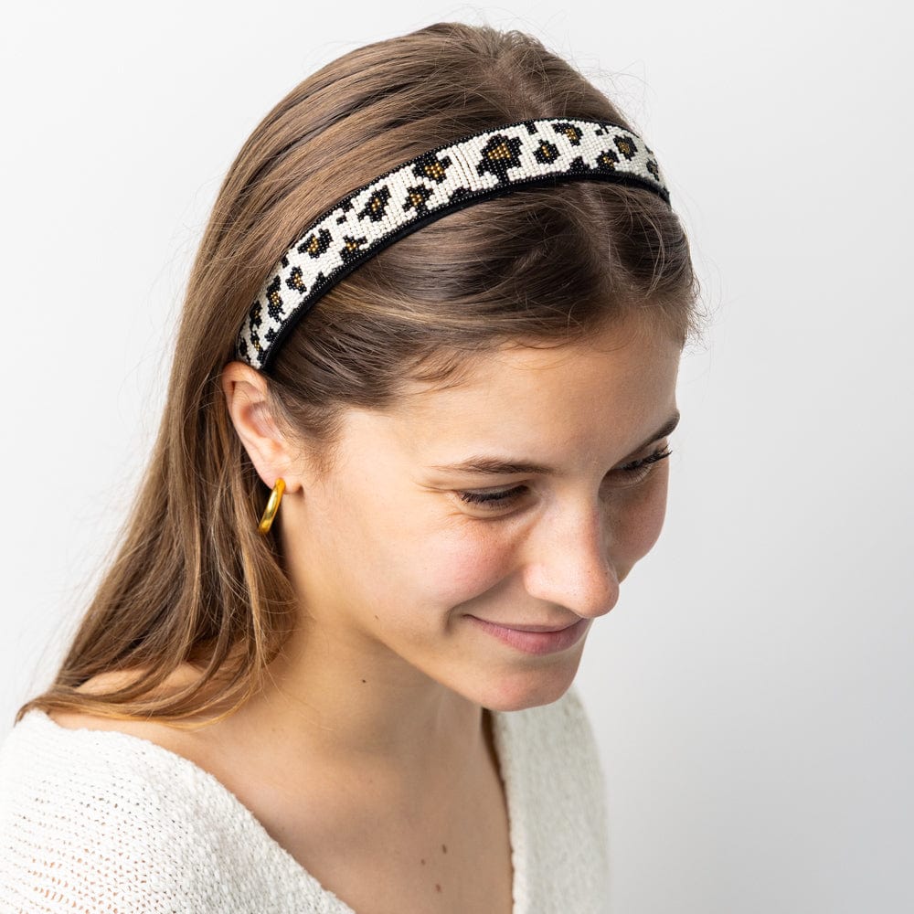 Stevie Cheetah Print Beaded Headband Black Wholesale