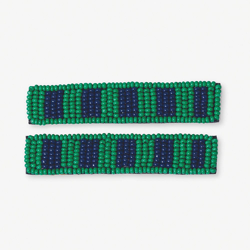 Anna Two-Tone Striped Beaded 2 Pack Hair Clips Kelly Green Wholesale