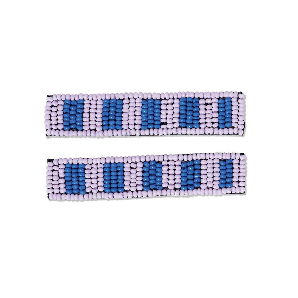 Anna Two-Tone Striped Beaded 2 Pack Hair Clips Light Lavender Wholesale