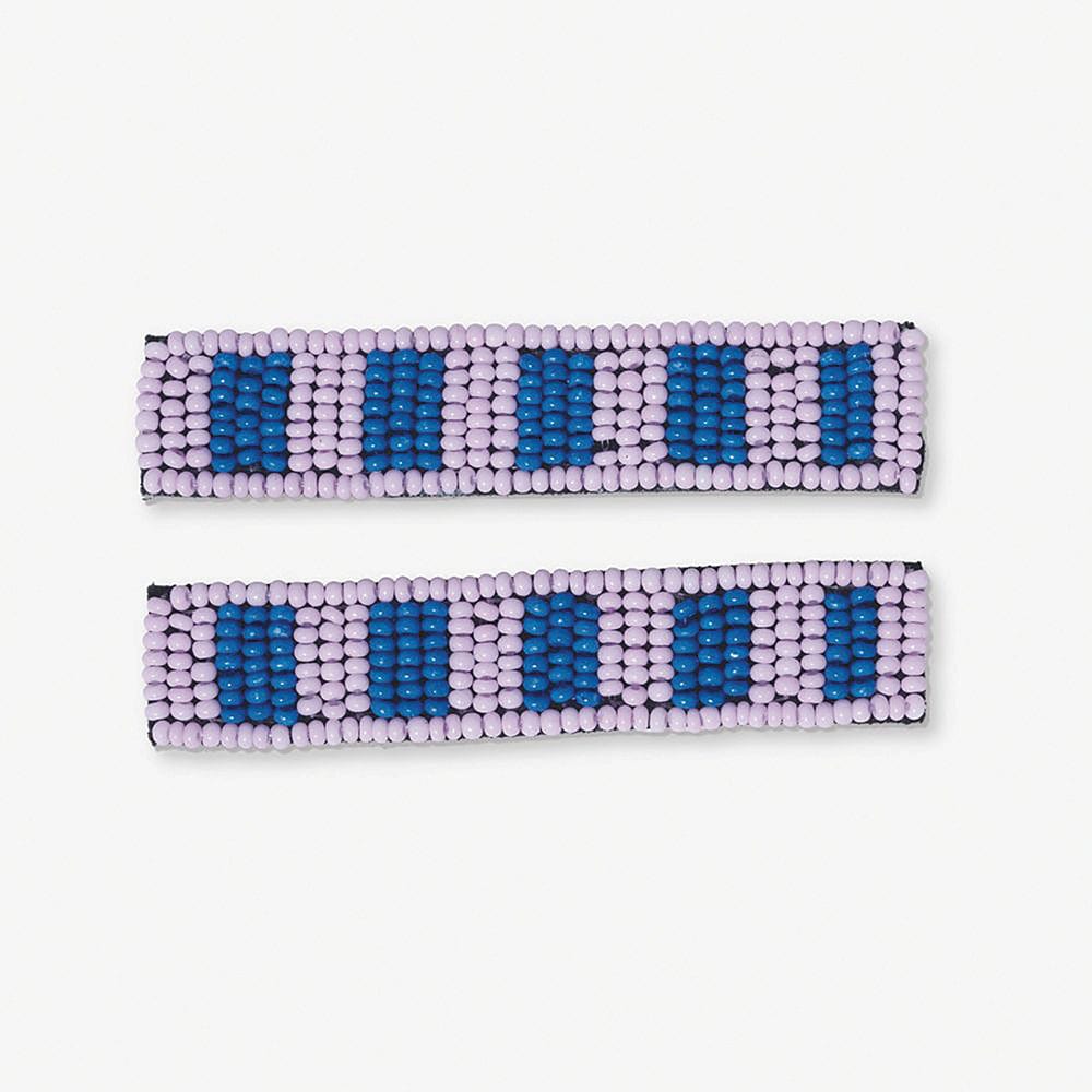 Anna Two-Tone Striped Beaded 2 Pack Hair Clips Light Lavender Wholesale