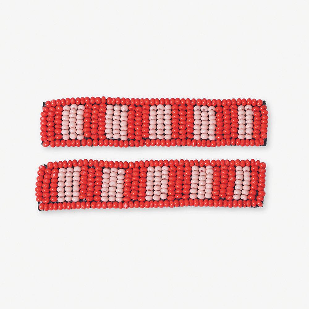 Anna Two-Tone Striped Beaded 2 Pack Hair Clips Poppy Wholesale