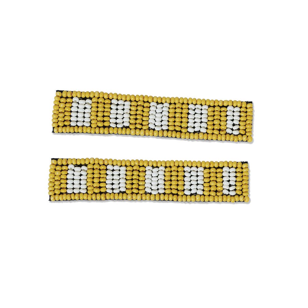 Anna Two-Tone Striped Beaded 2 Pack Hair Clips Lemon Wholesale