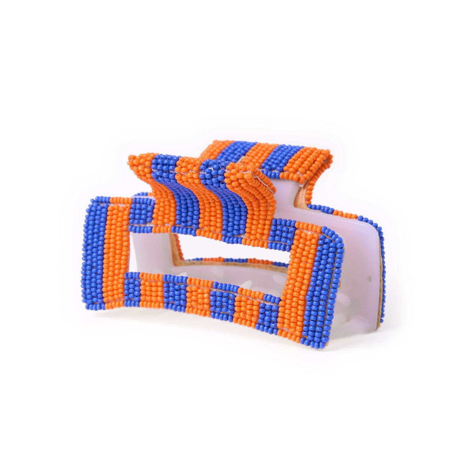Game Day Striped Beaded Hair Claw Clip Blue + Orange  Wholesale