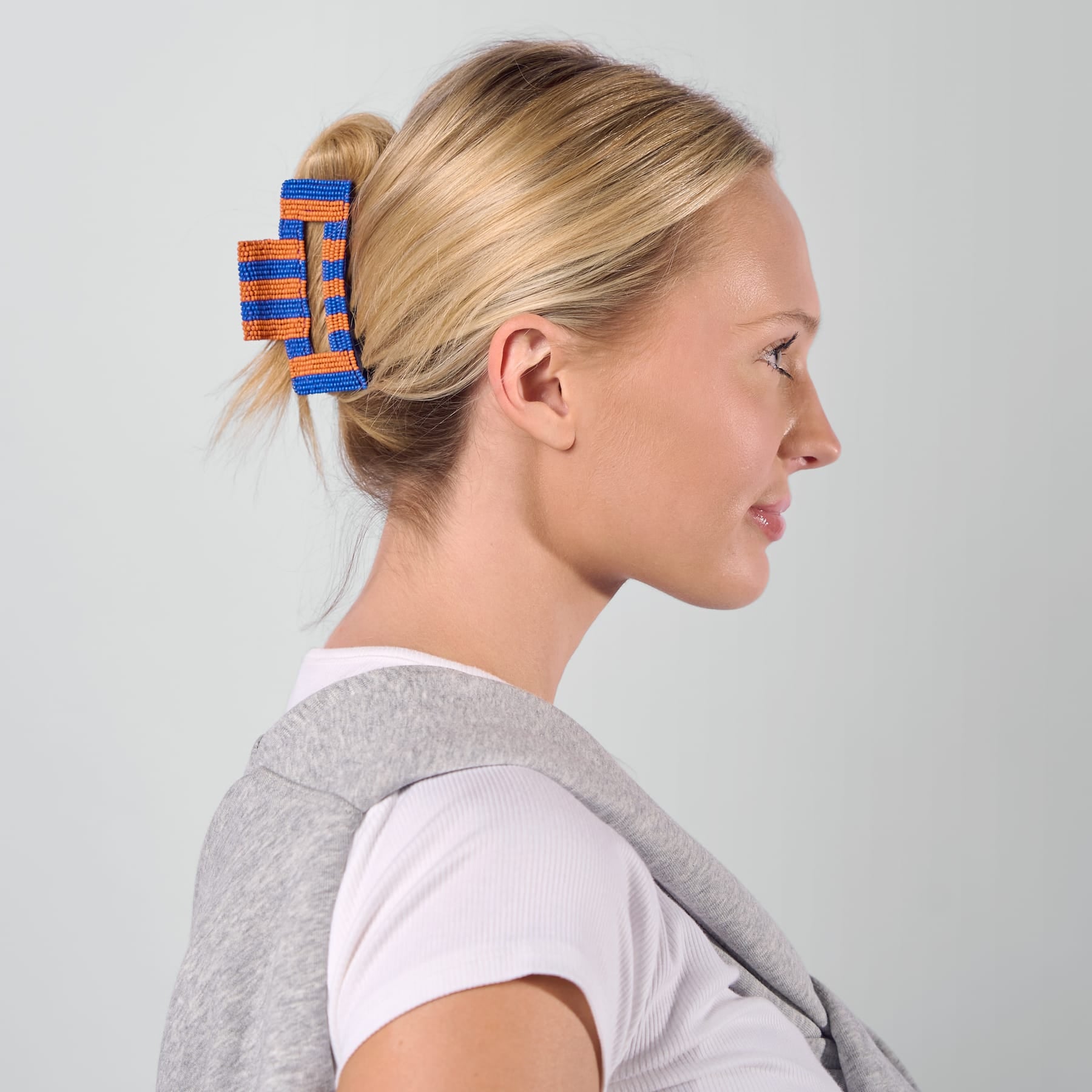 Game Day Striped Beaded Hair Claw Clip Blue + Orange  Wholesale