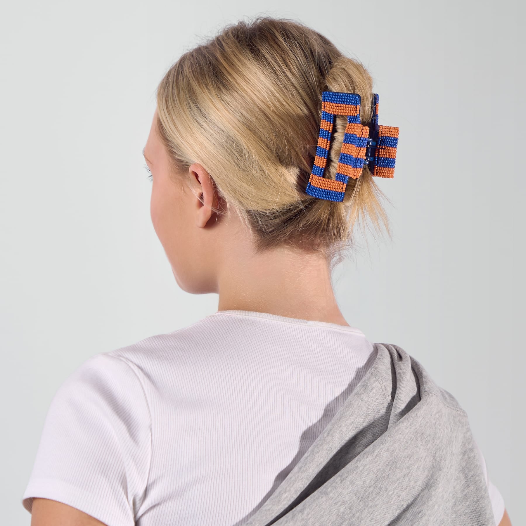 Game Day Striped Beaded Hair Claw Clip Blue + Orange  Wholesale