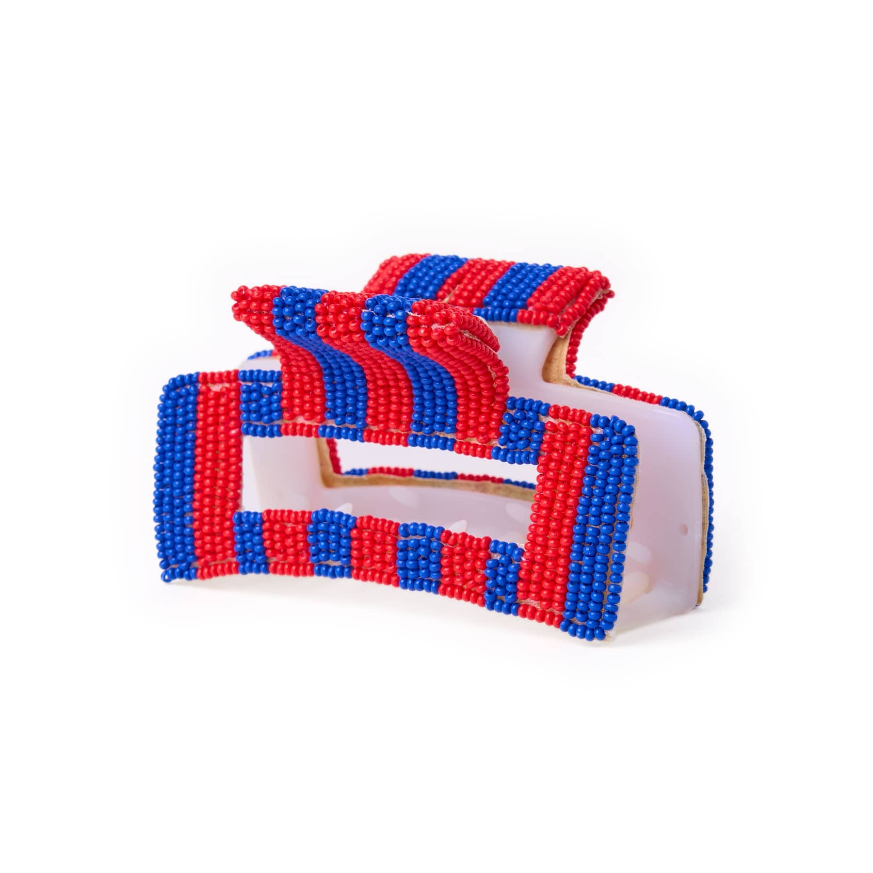 Game Day Striped Beaded Hair Claw Clip Red + Blue  Wholesale
