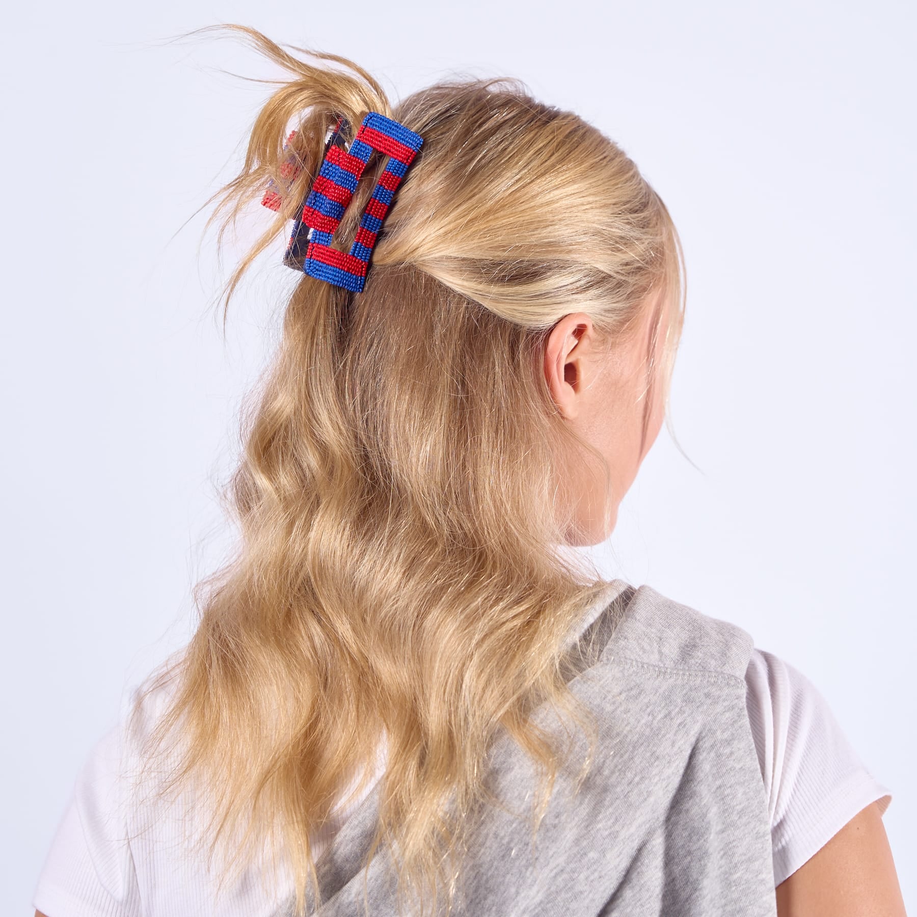 Game Day Striped Beaded Hair Claw Clip Red + Blue  Wholesale