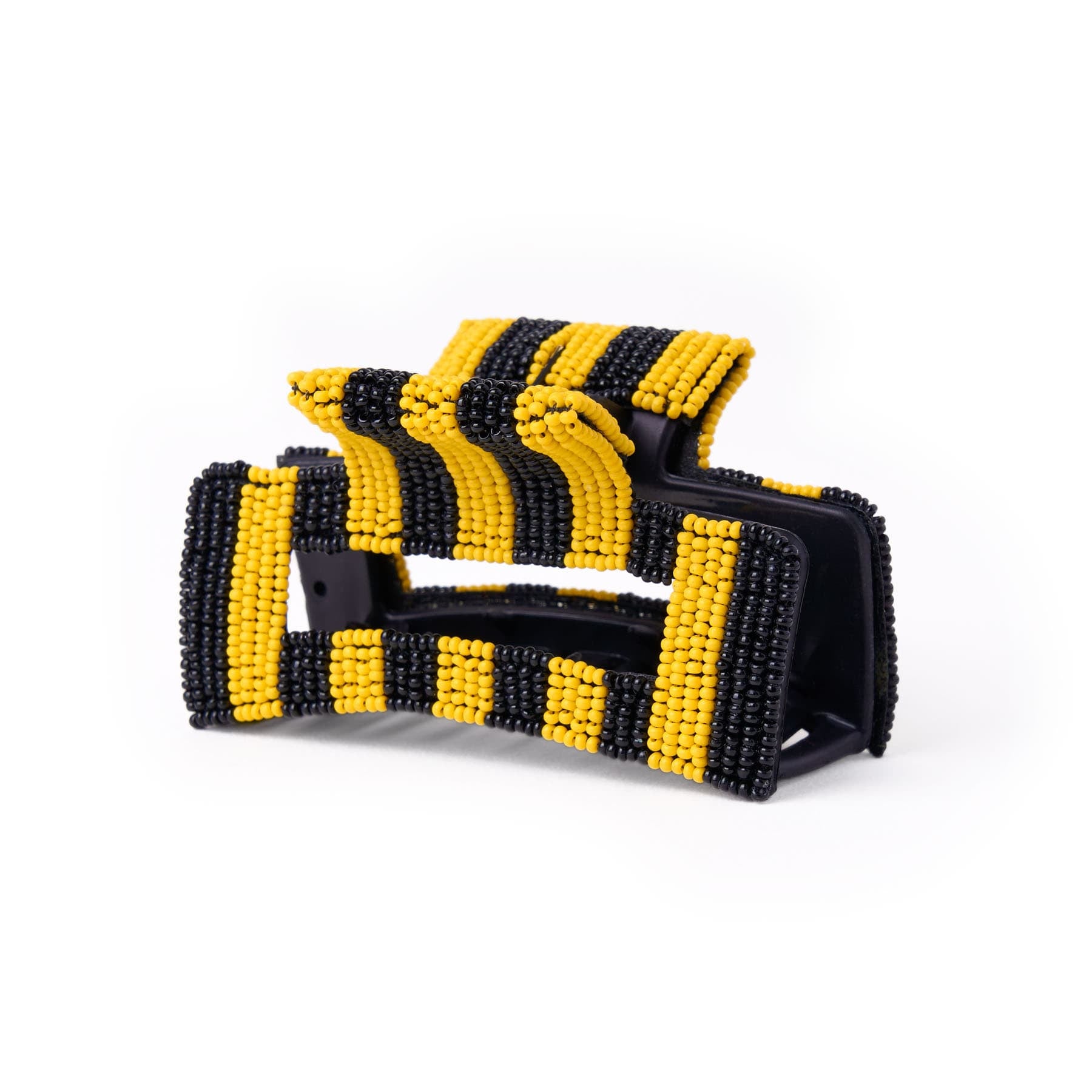 Game Day Striped Beaded Hair Claw Clip Black + Yellow  Wholesale
