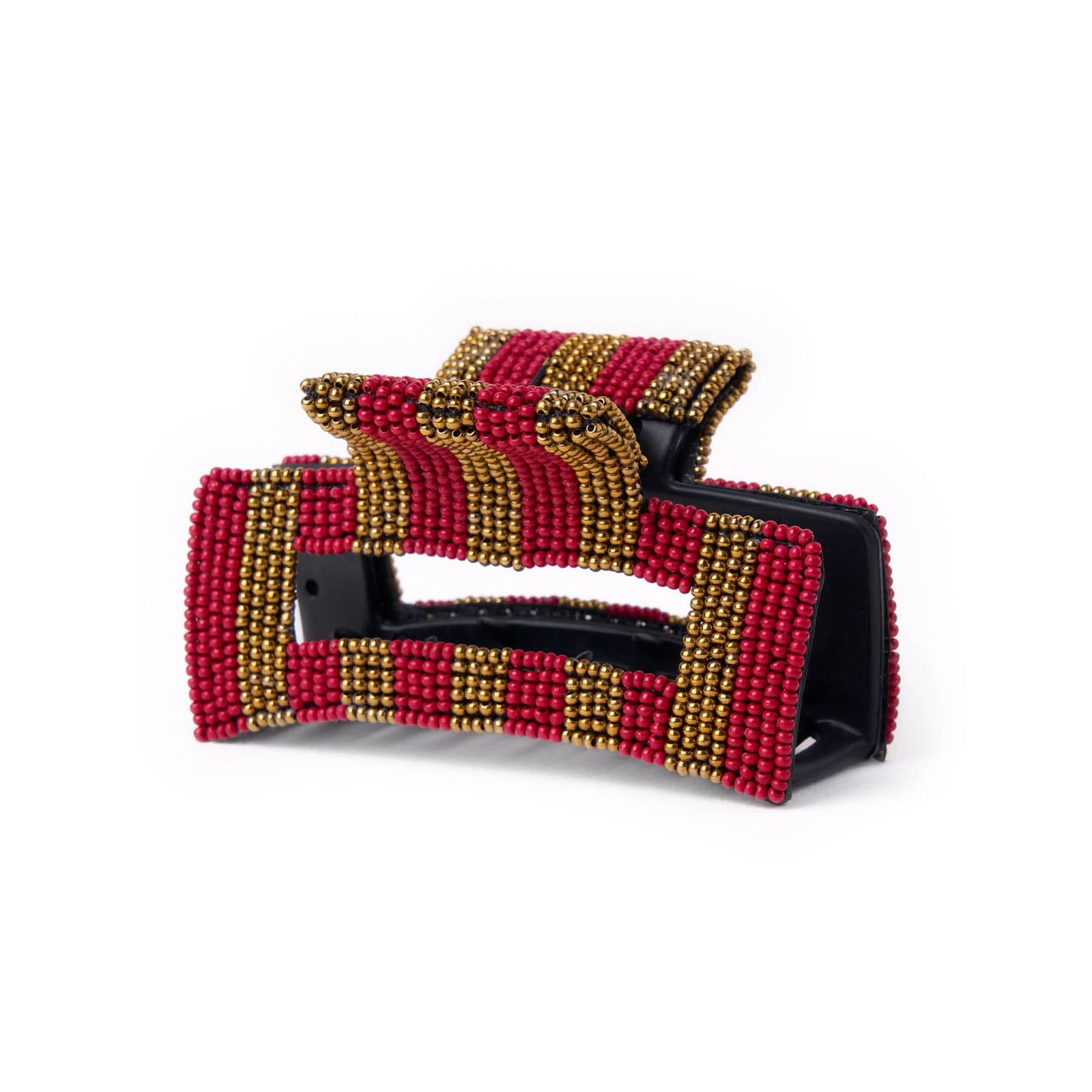 Game Day Striped Beaded Hair Claw Clip Garnet + Gold  Wholesale