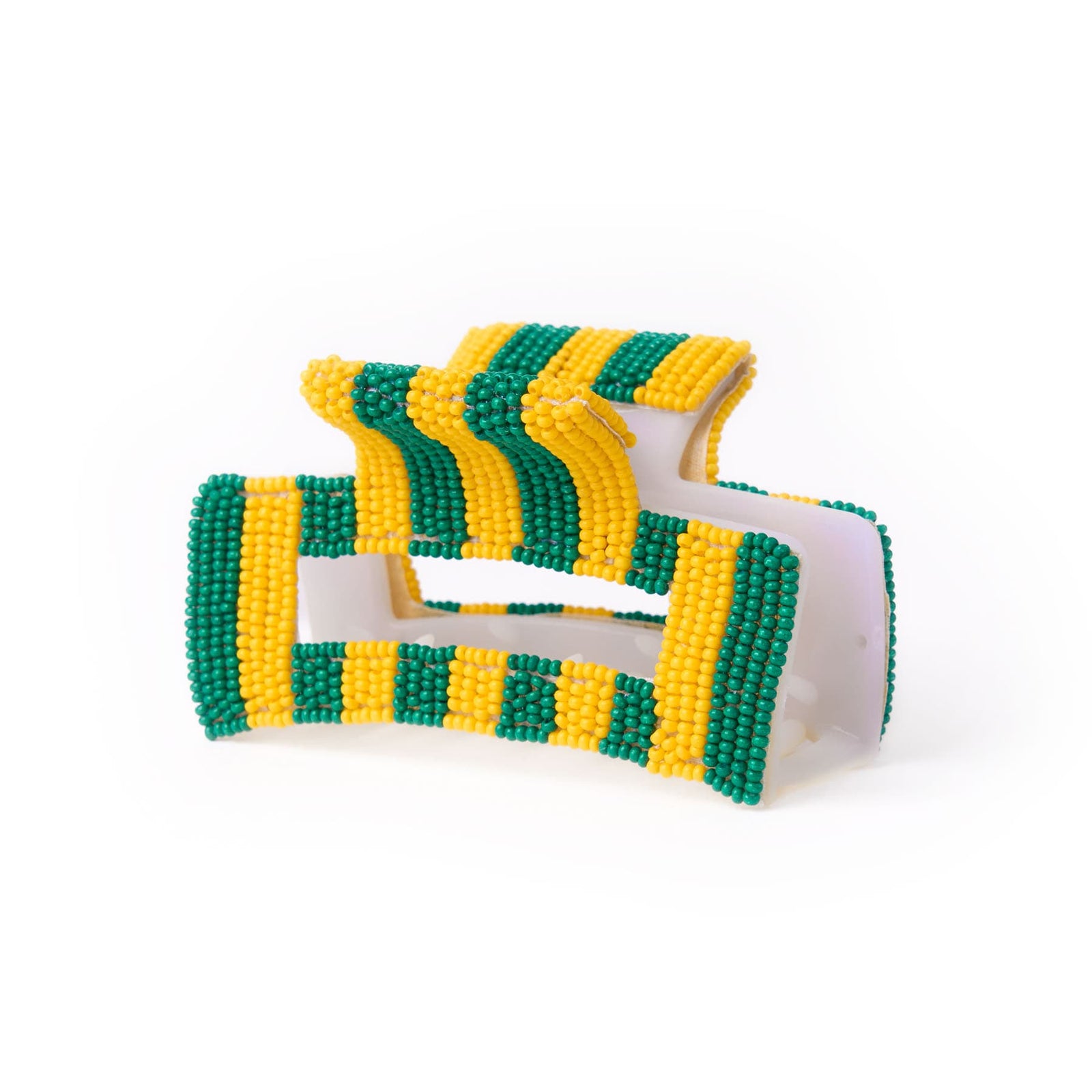 Game Day Striped Beaded Hair Claw Clip Green + Yellow  Wholesale