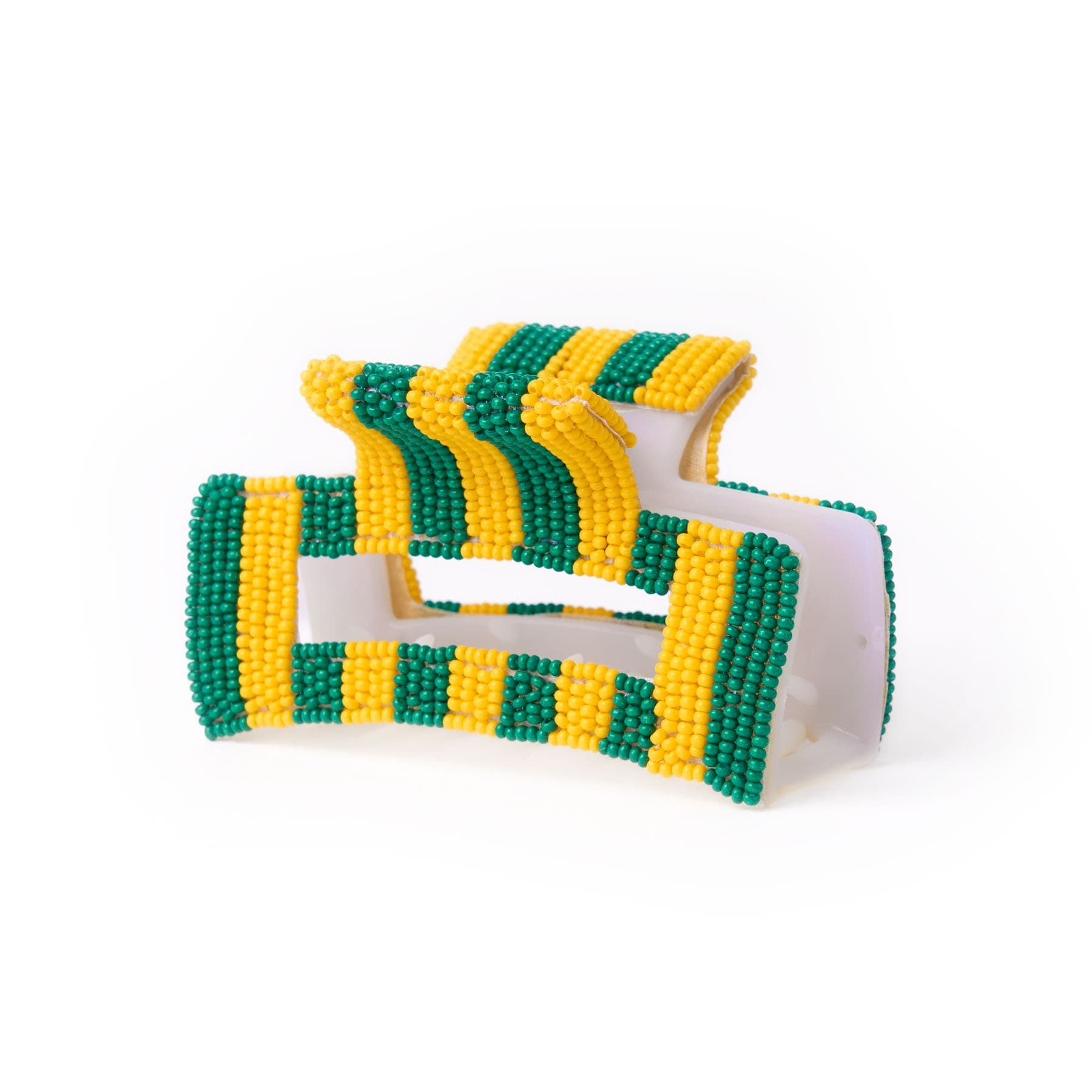 Game Day Striped Beaded Hair Claw Clip Green + Yellow  Wholesale