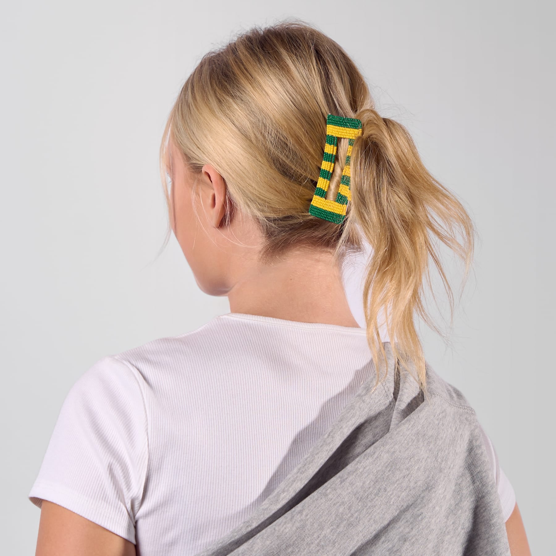 Game Day Striped Beaded Hair Claw Clip Green + Yellow  Wholesale