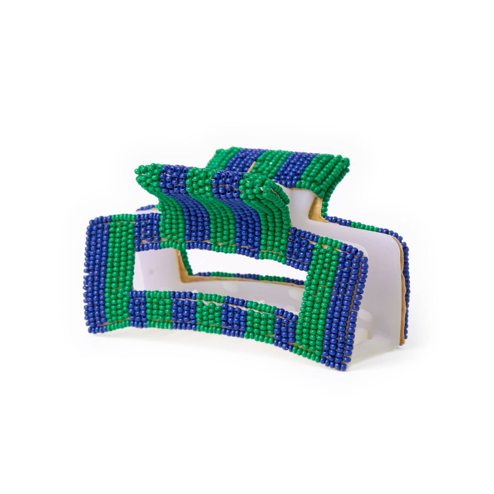 Game Day Striped Beaded Hair Claw Clip Blue + Green  Wholesale