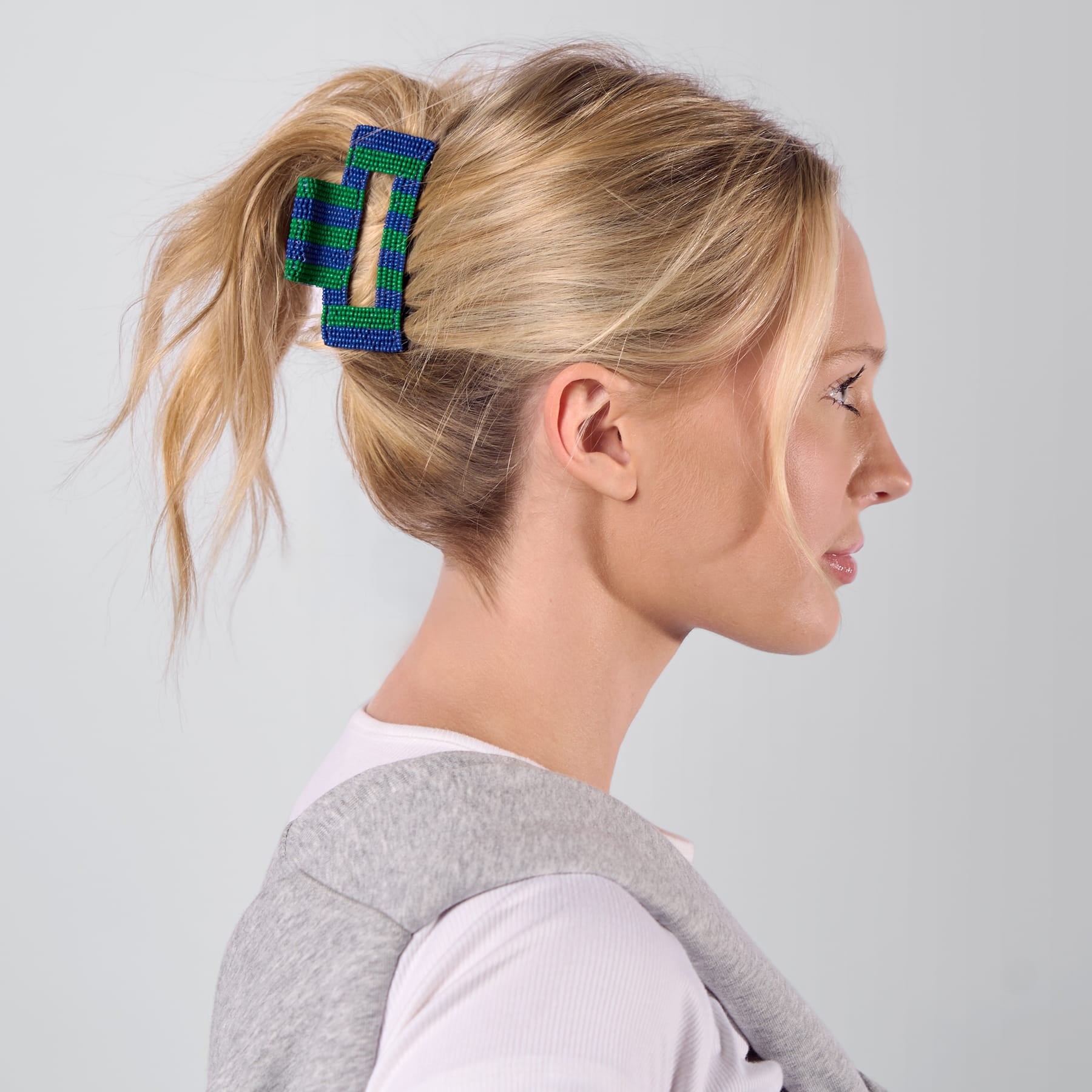 Game Day Striped Beaded Hair Claw Clip Blue + Green  Wholesale