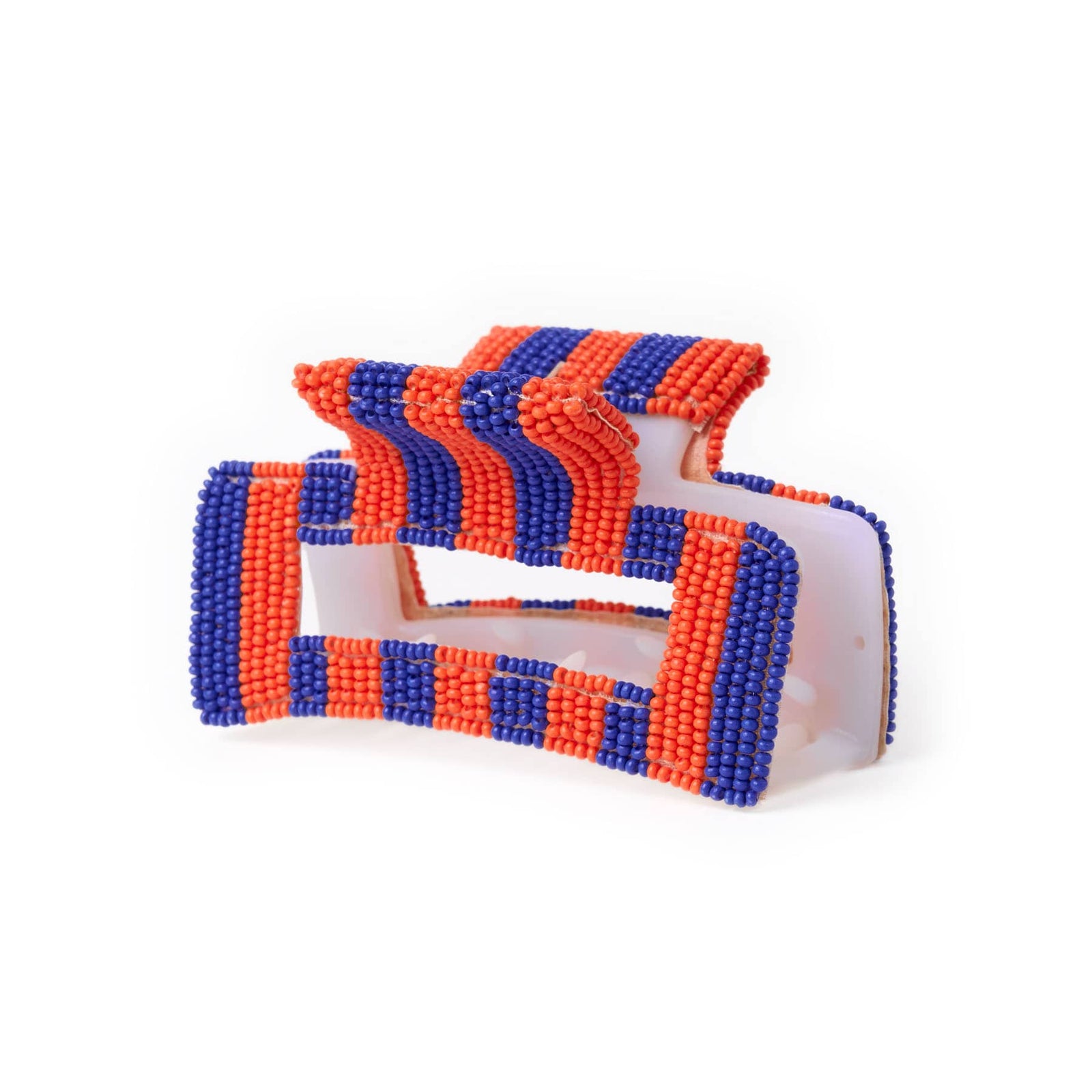 Game Day Striped Beaded Hair Claw Clip Navy + Orange  Wholesale