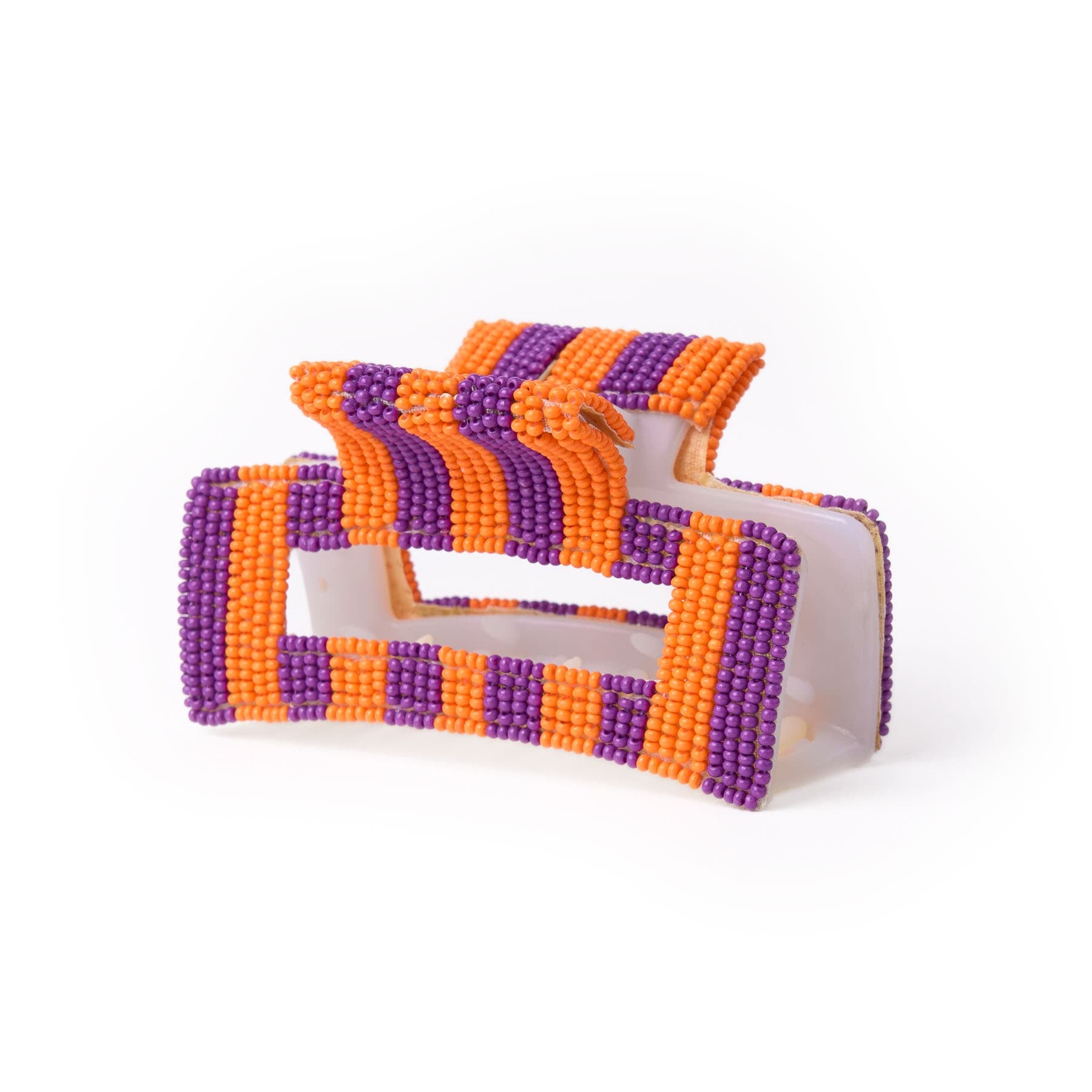 Game Day Striped Beaded Hair Claw Clip Purple + Orange  Wholesale