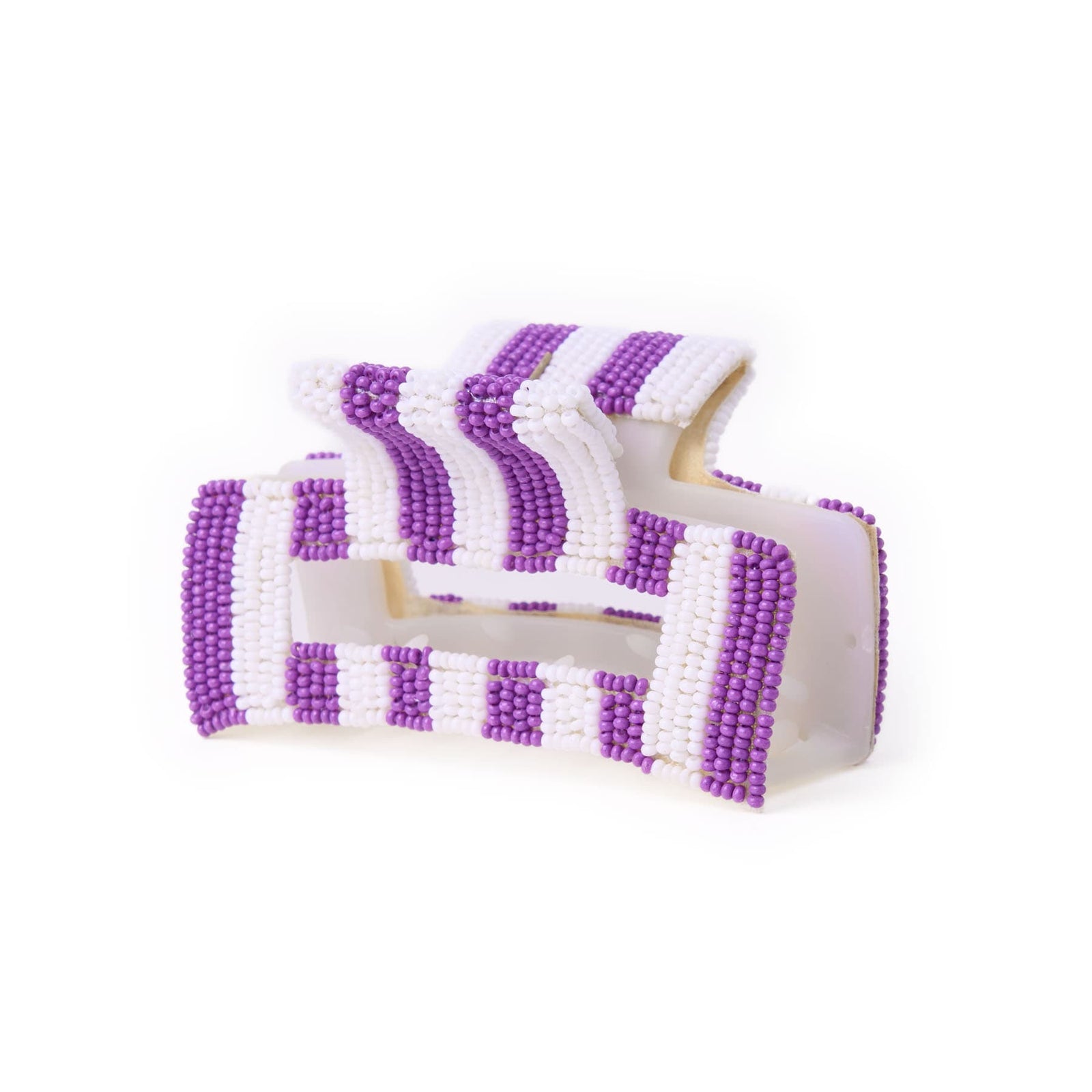 Game Day Striped Beaded Hair Claw Clip Purple + White  Wholesale