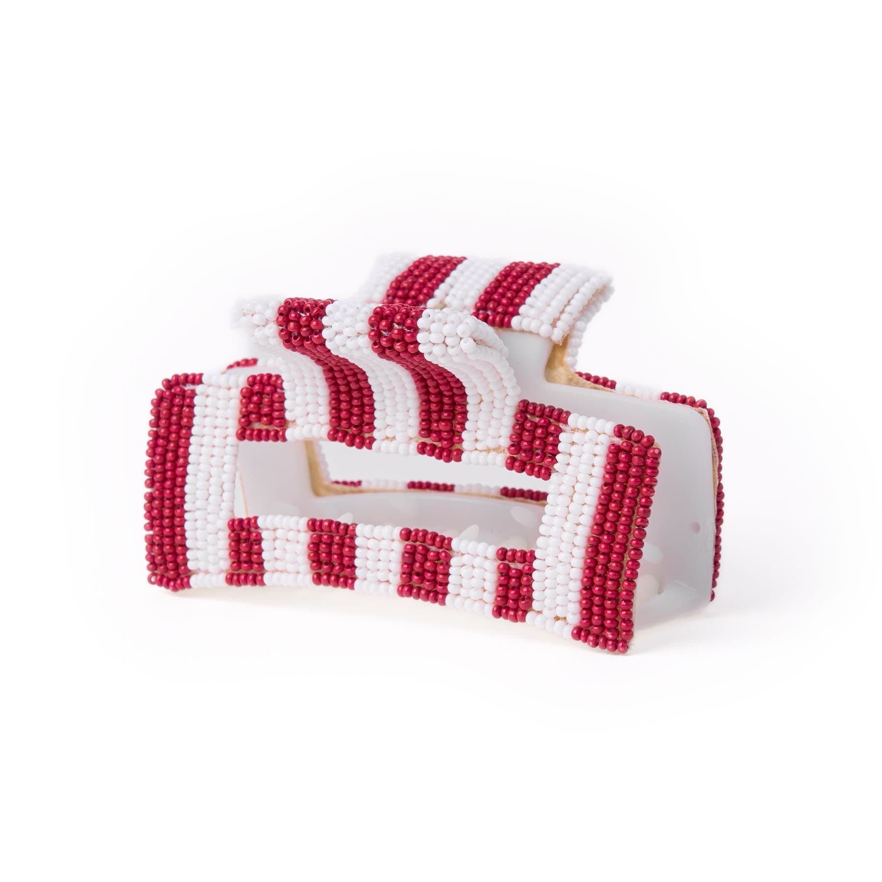 Game Day Striped Beaded Hair Claw Clip Maroon + White  Wholesale