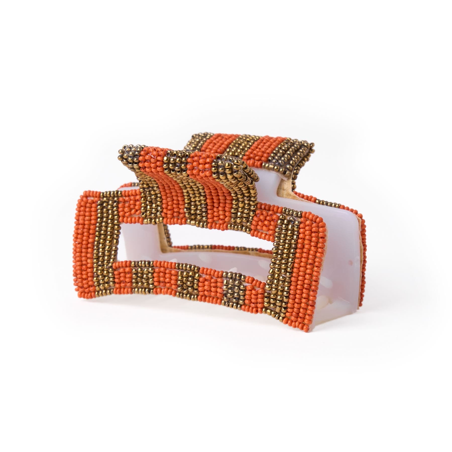 Game Day Striped Beaded Hair Claw Clip Burnt Orange + Gold  Wholesale