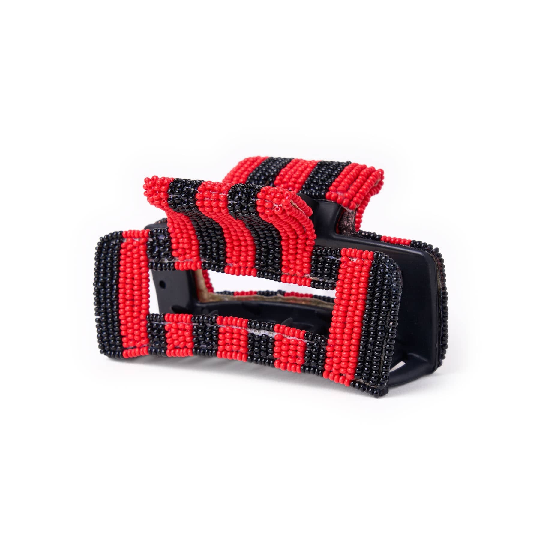 Game Day Striped Beaded Hair Claw Clip Red + Black  Wholesale