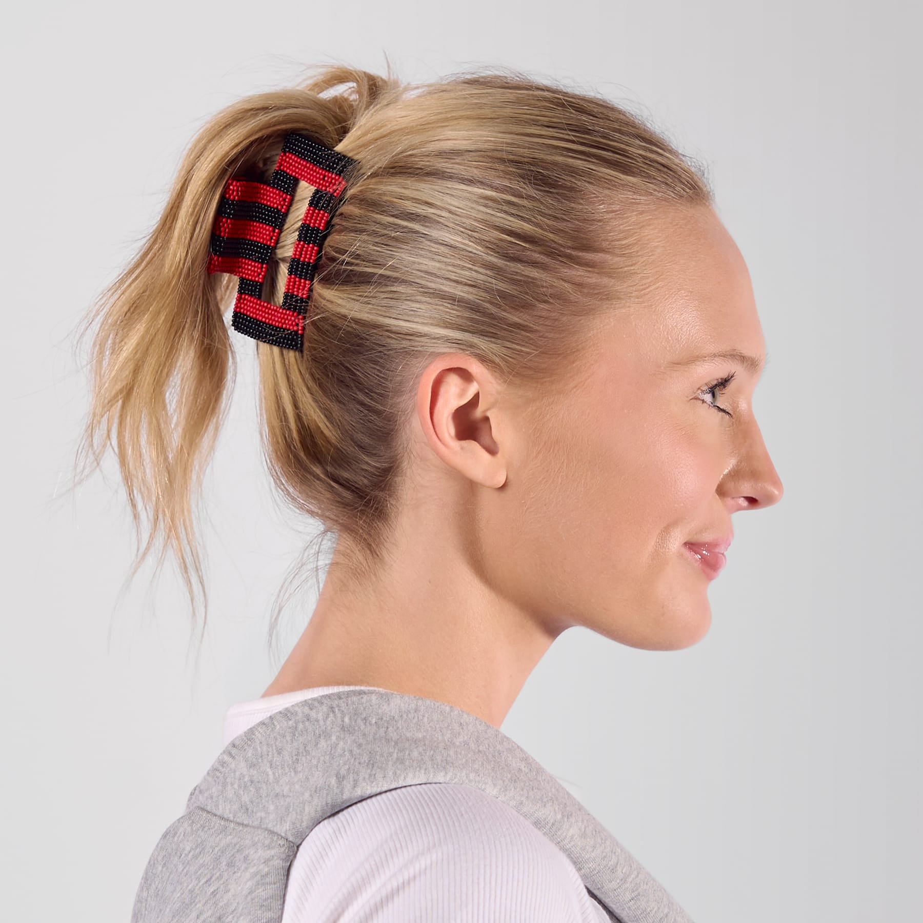 Game Day Striped Beaded Hair Claw Clip Red + Black  Wholesale