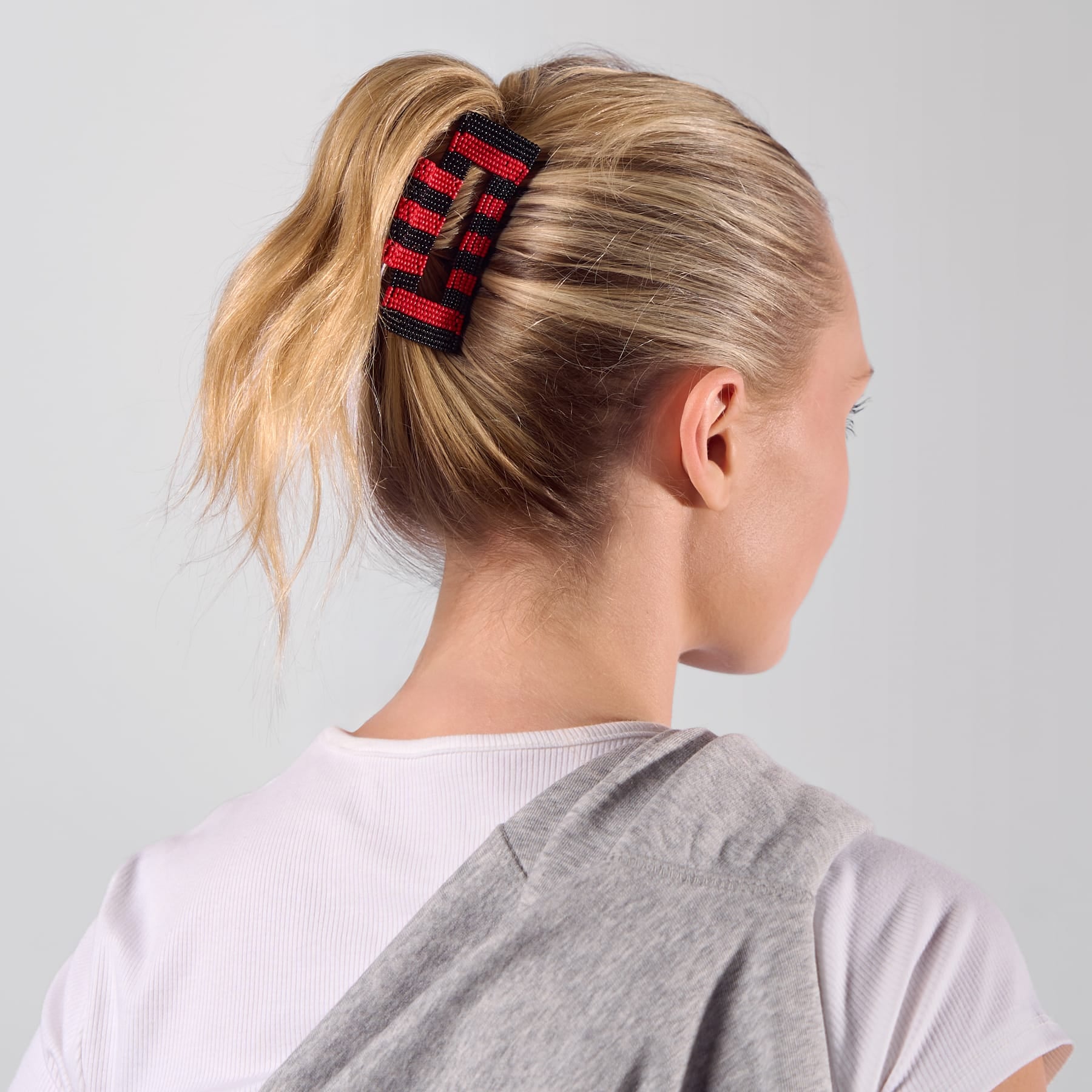 Game Day Striped Beaded Hair Claw Clip Red + Black  Wholesale