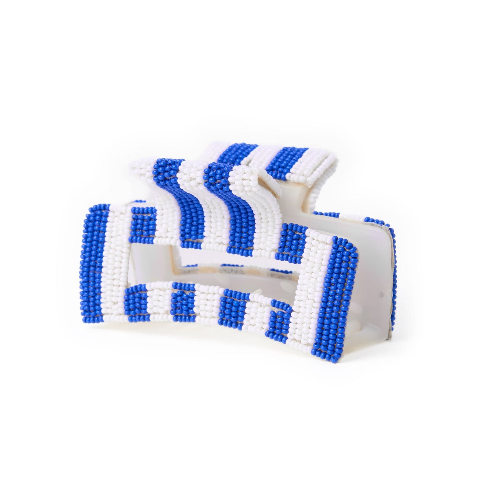 Game Day Striped Beaded Hair Claw Clip Blue + White  Wholesale