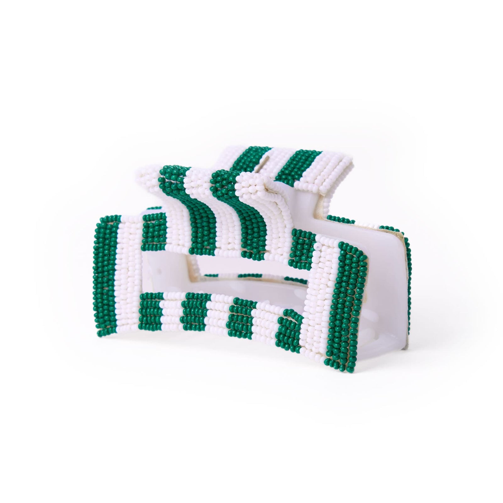 Game Day Striped Beaded Hair Claw Clip Green + White  Wholesale