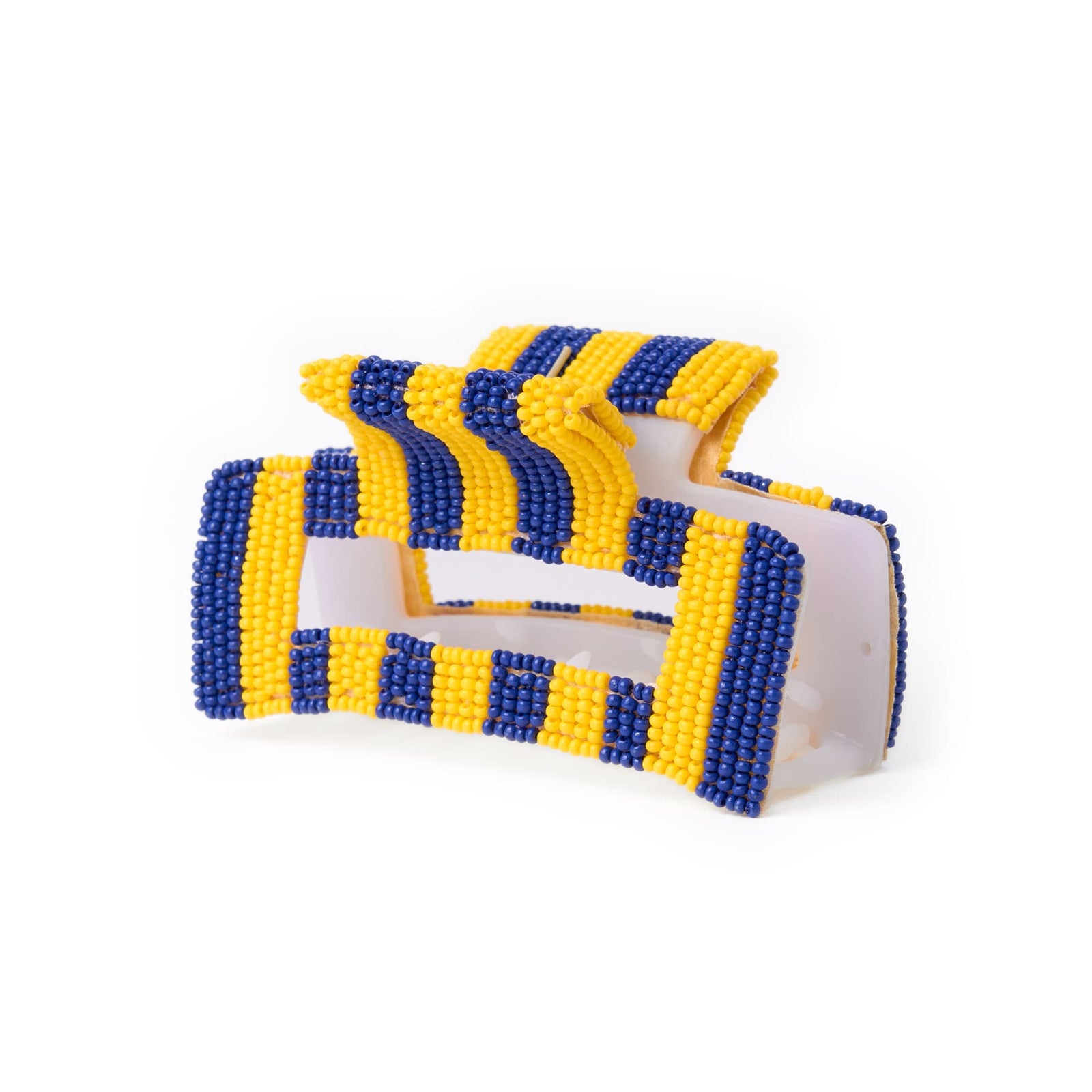 Game Day Striped Beaded Hair Claw Clip Yellow + Navy  Wholesale