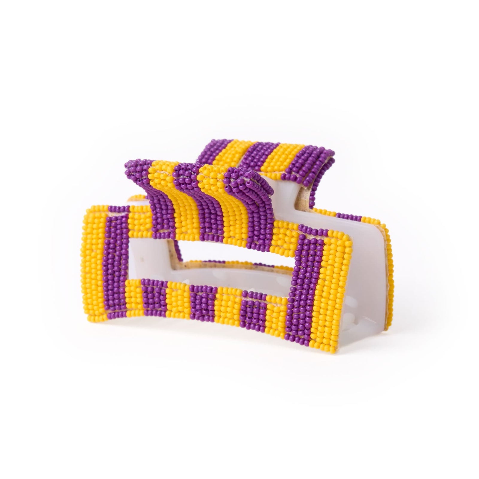 Game Day Striped Beaded Hair Claw Clip Yellow + Purple  Wholesale