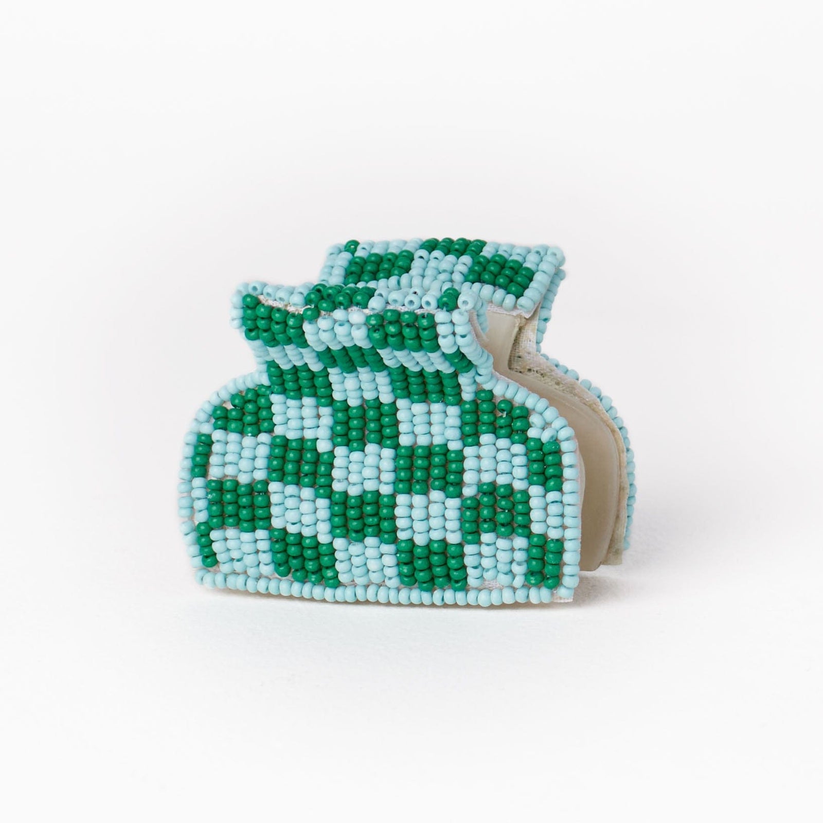 Gia Petite Multi-Color Checked Claw Kelly Green + Light Blue Check Wholesale
