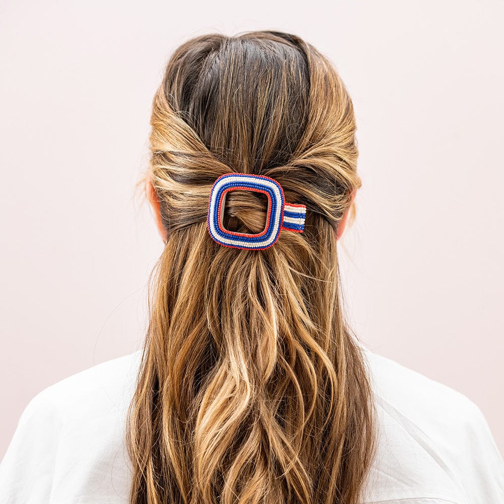 Charlotte Stripe Flat Hair Clip Lapis