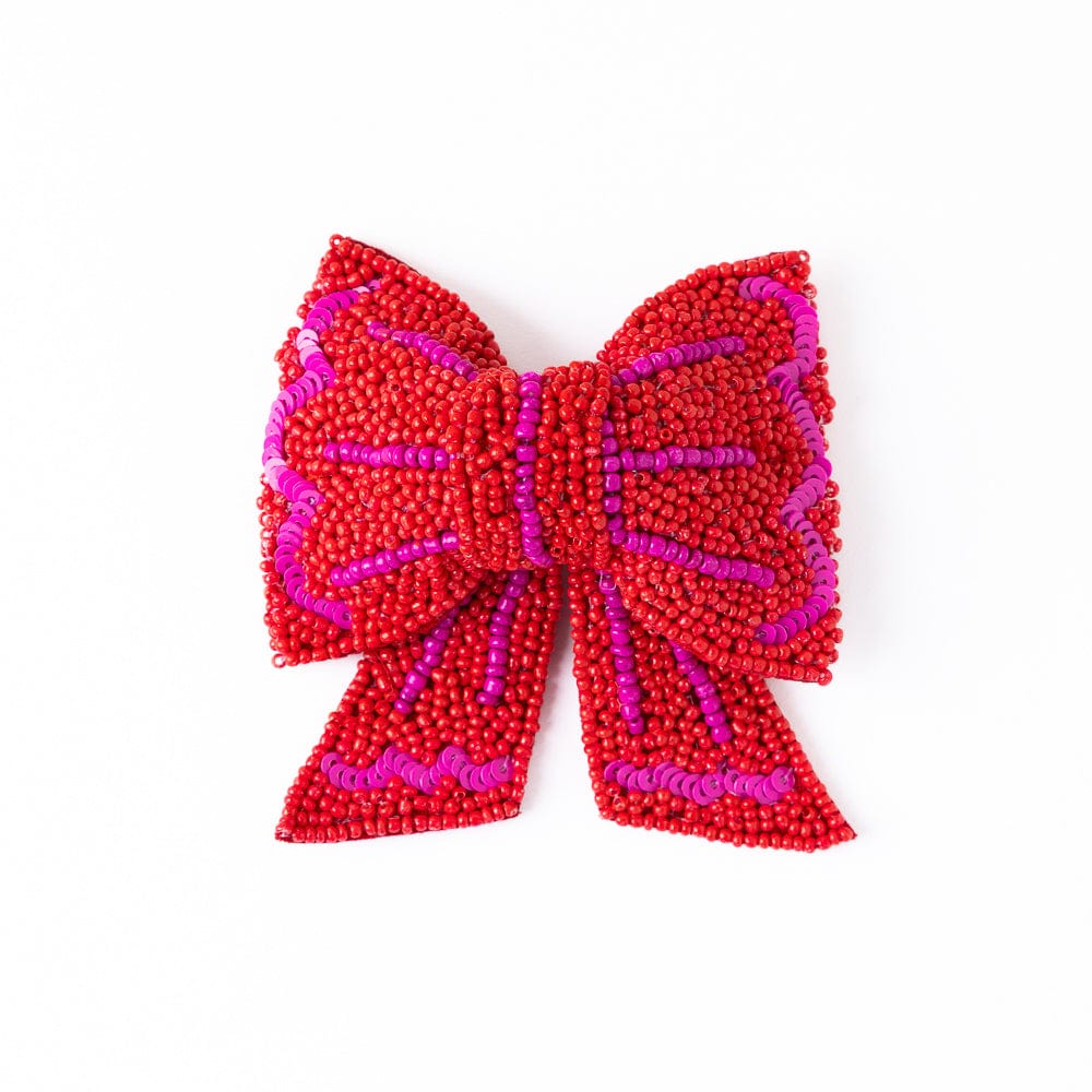 Clara Beaded Bow Barrette Red + Magenta Wholesale