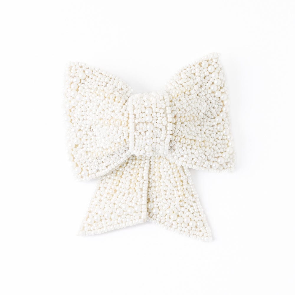 Clara Beaded Bow Barrette with Pearls White Wholesale