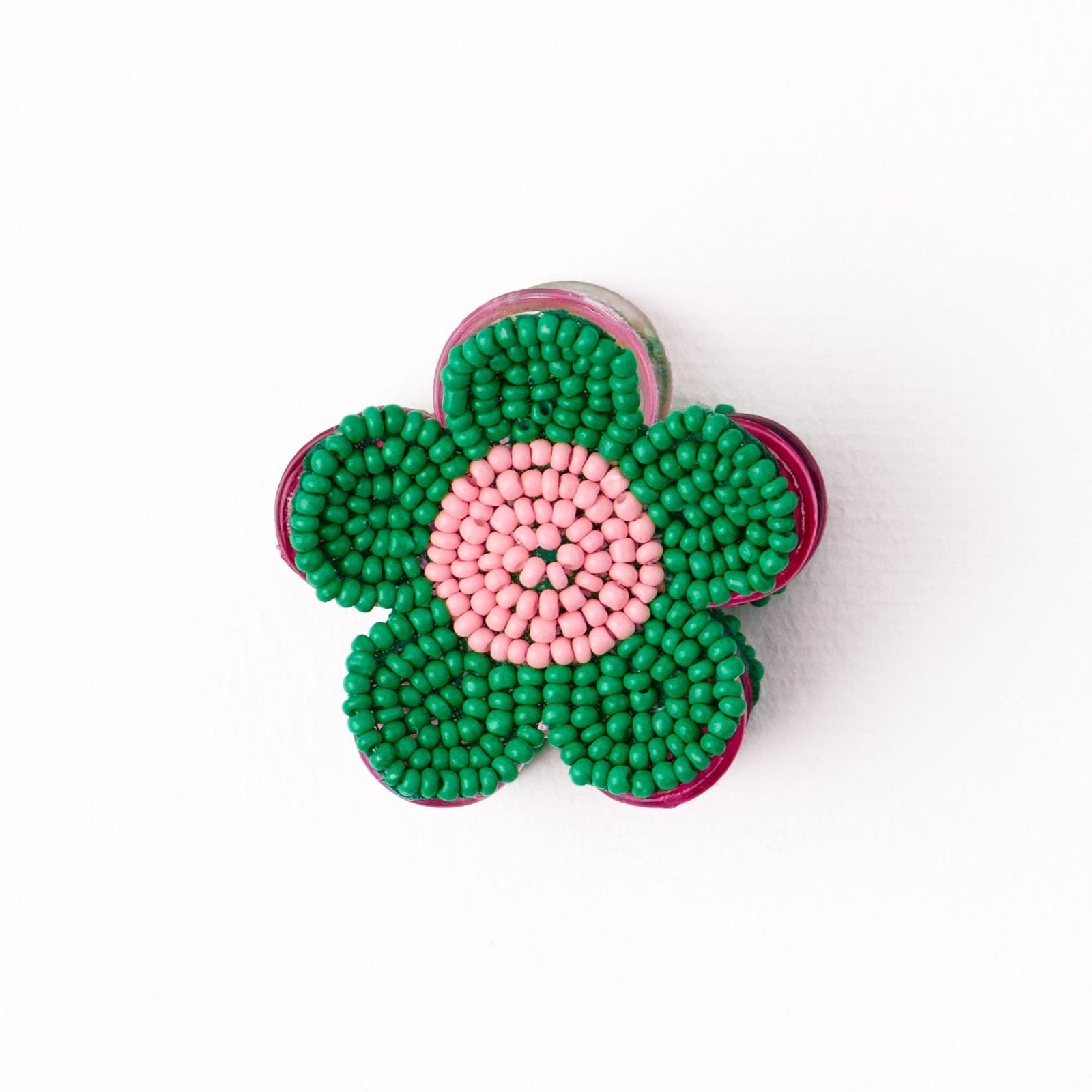 Molly Flower Beaded Hair Claw Clip Kelly Green + Pink Wholesale