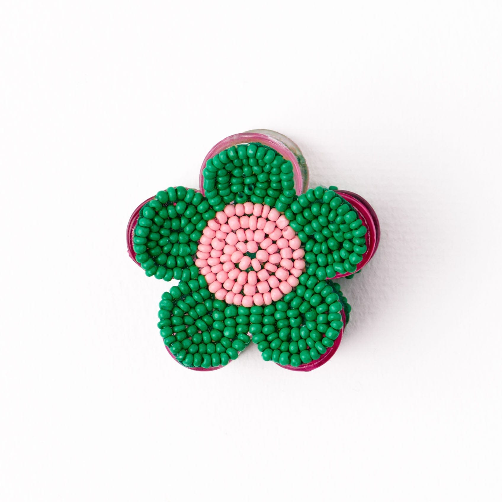 Molly Flower Beaded Hair Claw Clip Kelly Green + Pink Wholesale