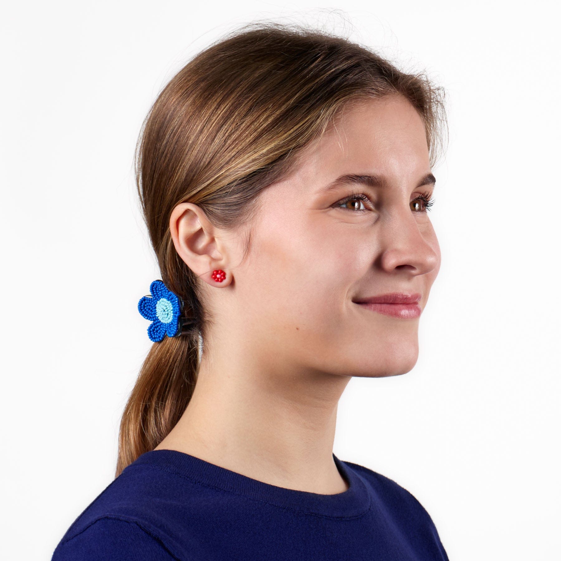 Molly Flower Beaded Hair Claw Clip Lapis + Light Blue Wholesale