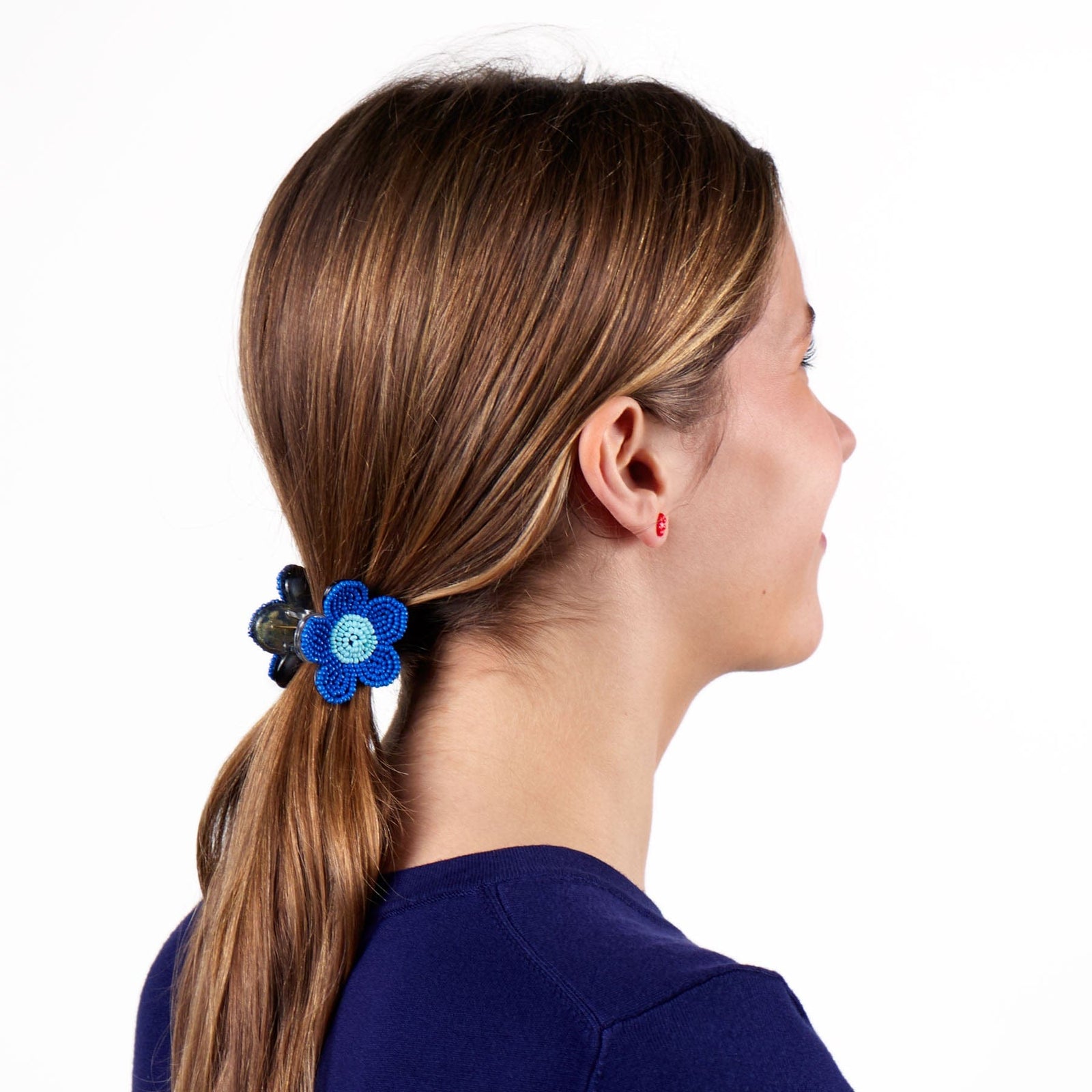 Molly Flower Beaded Hair Claw Clip Lapis + Light Blue Wholesale